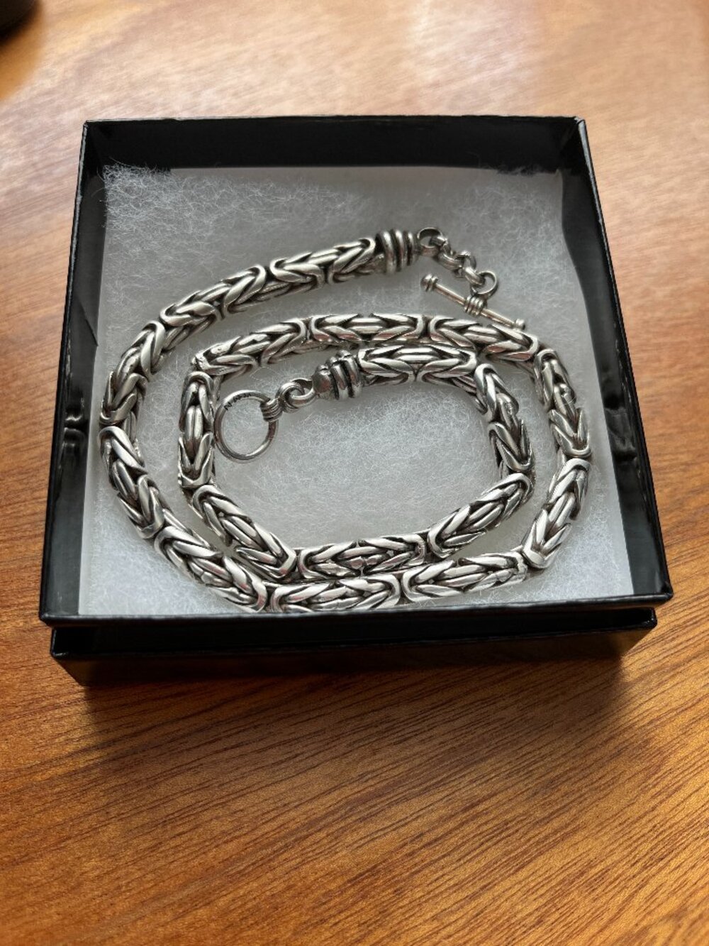 Antique Silver Byzantine Chain Necklace - Toggle Closure